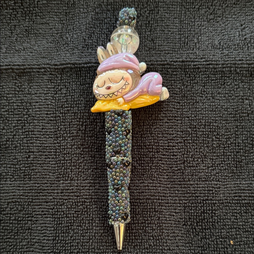 Kids Sparkle Labubu Beaded Pen in Purple and Yellow